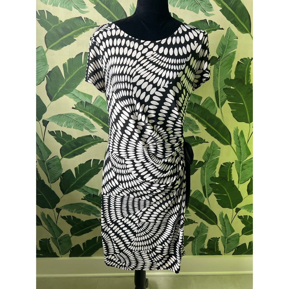 AA Studio‎ AA Sheath Dress Women 12 Black White Geometric Polka Dot
